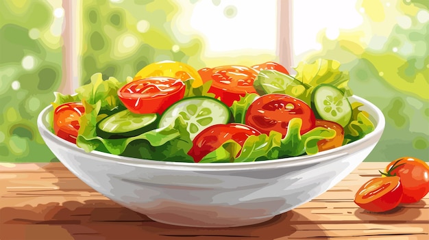 Vector fresh vegetable salad in bowl on table