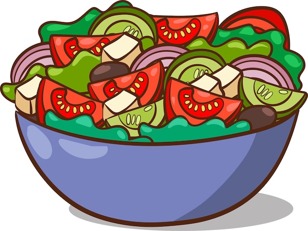 Fresh vegetable salad in ceramic bowl Fresh and healthy food Vegetarian nutrition Vector illustra