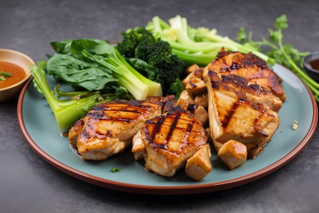 Fresh vegetable salad with grilled chicken breast