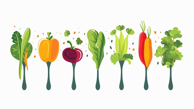 Vector fresh vegetables on fork healthy dieting concept