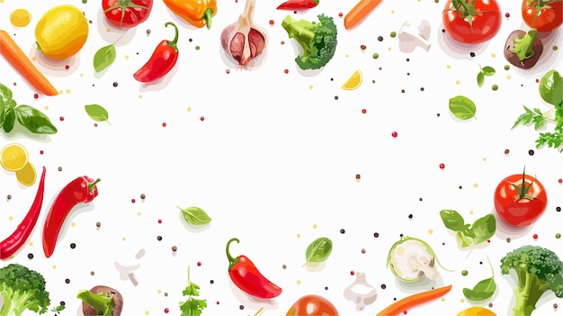 Vector fresh vegetables frame on white background