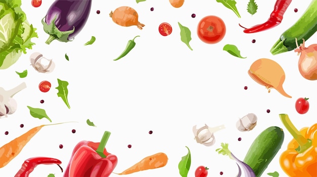 Vector fresh vegetables frame on white background