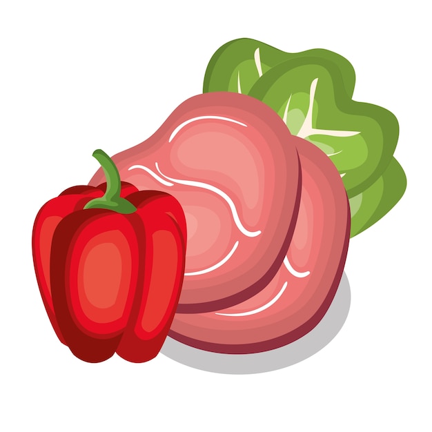 fresh vegetables and meat vector illustration design