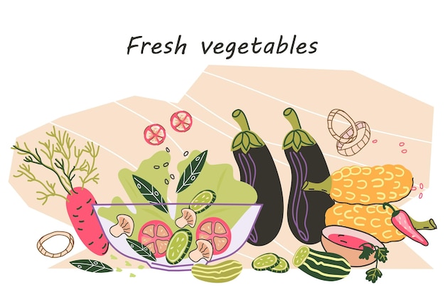 Vector fresh vegetables and plant food banner backdrop vector illustration isolated