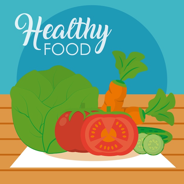 Fresh vegetables on table vector illustration graphic design