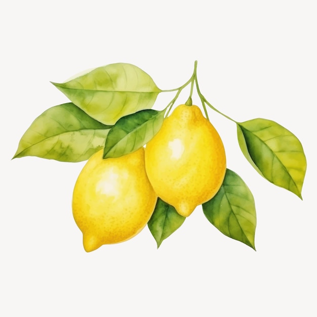 Fresh watercolor lemons with leaves