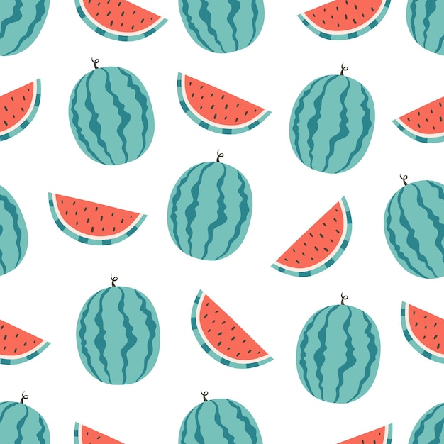 Fresh watermelon seamless pattern. Healthy and organic food.