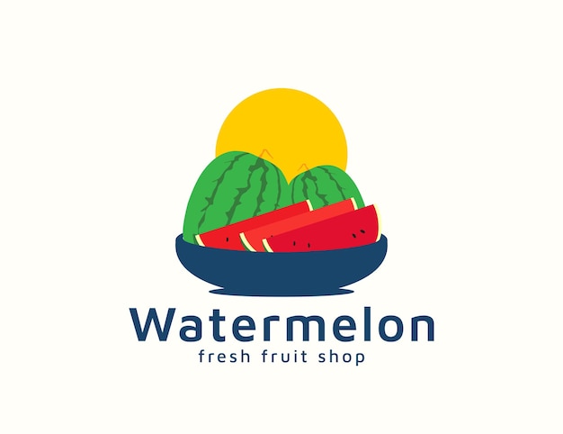 Fresh watermelon with sun logo design