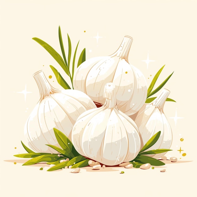 Fresh White Garlic Bulbs with Roots