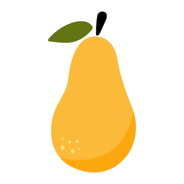 Fresh, yellow pear, leaves on a white background. Doodle Minimal Style