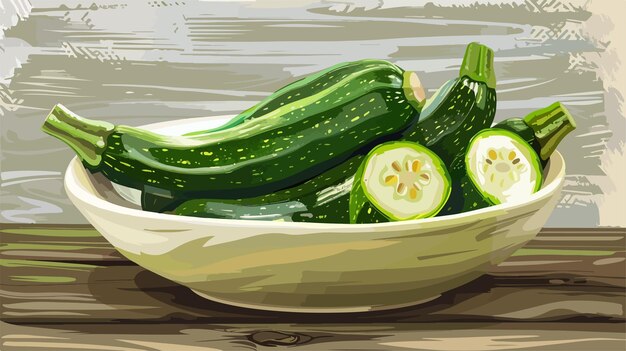 Vector fresh zucchini in wooden bowl on background banner