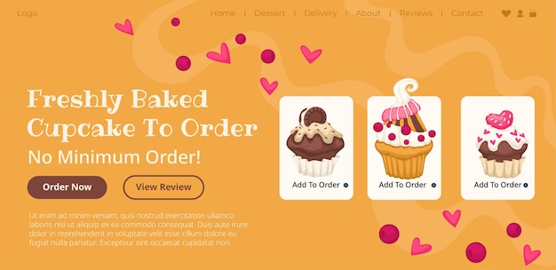 Freshly baked cupcakes to order website page