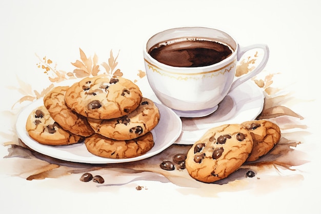 Freshly brewed espresso coffee served in a stylish modern cup with two cookies on a wooden table