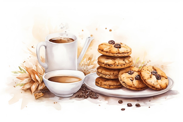 Freshly brewed espresso coffee served in a stylish modern cup with two cookies on a wooden table