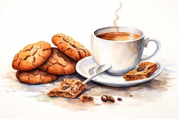 Freshly brewed espresso coffee served in a stylish modern cup with two cookies on a wooden table