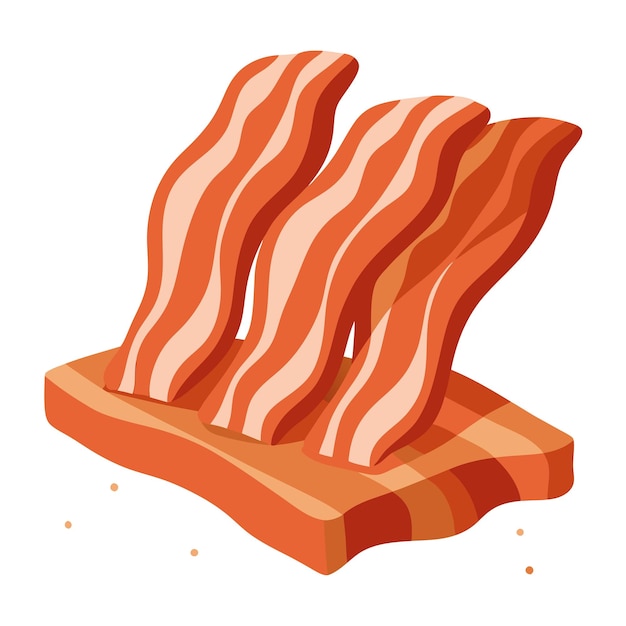 Freshly cut raw bacon slices lay arranged on a rustic wooden table sprinkled with a pinch of salt