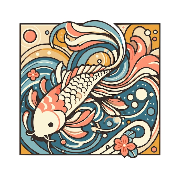 freshwater Koi fish flat vector design in art nouveau style