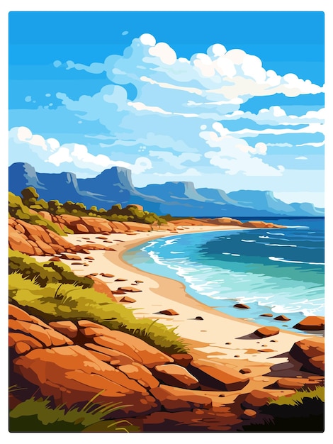 Vector freycinet national park australia vintage travel poster souvenir postcard portrait painting wpa