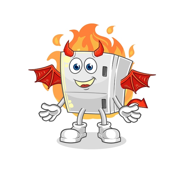 Fridge demon with wings character cartoon mascot vector