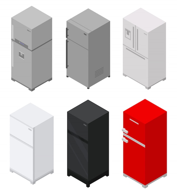 Fridge icons set, isometric style