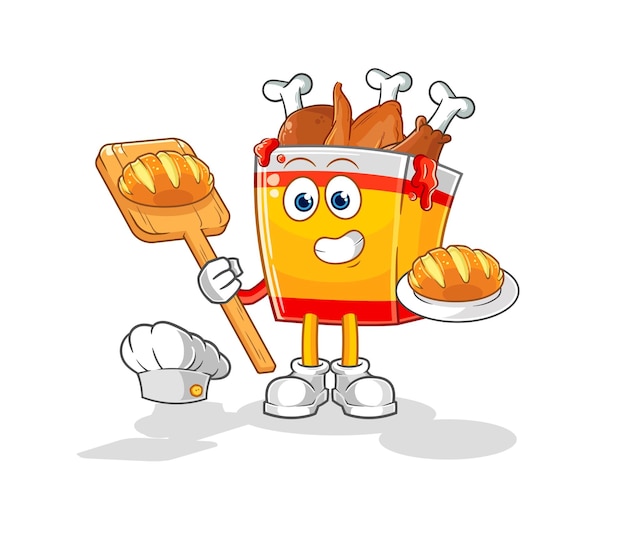 Fried chicken baker with bread cartoon mascot vector