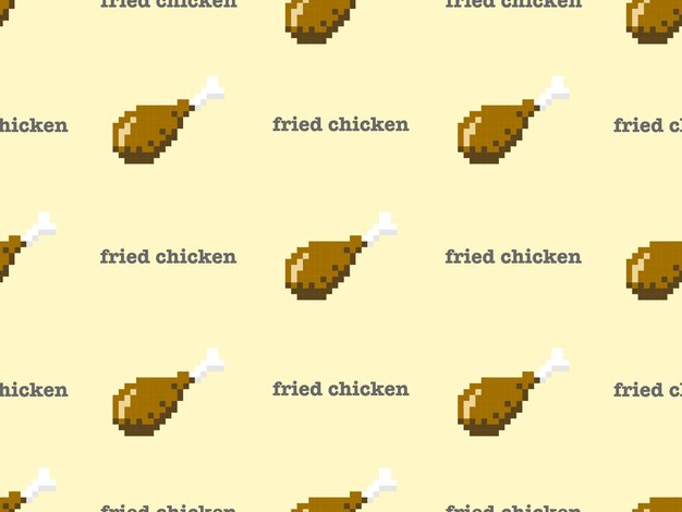 Fried chicken cartoon character seamless pattern on yellow backgroundPixel style