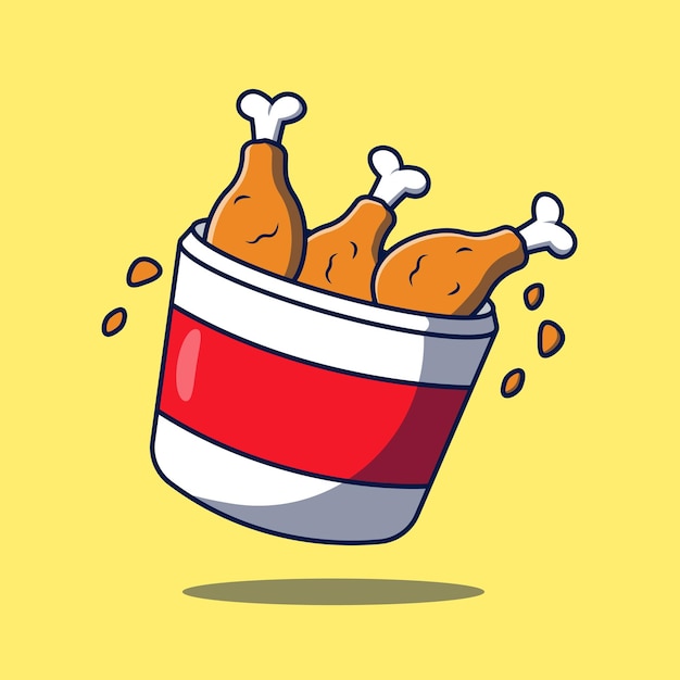 Fried chicken cartoon illustration Fast food fried chicken leg in bucket vector illustration