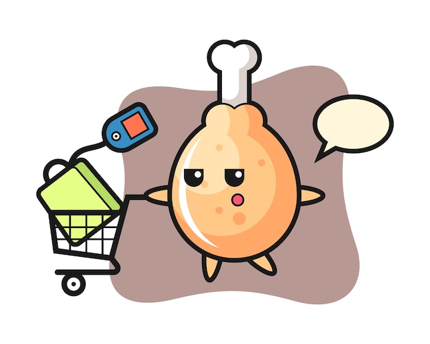 Fried chicken cartoon with a shopping cart