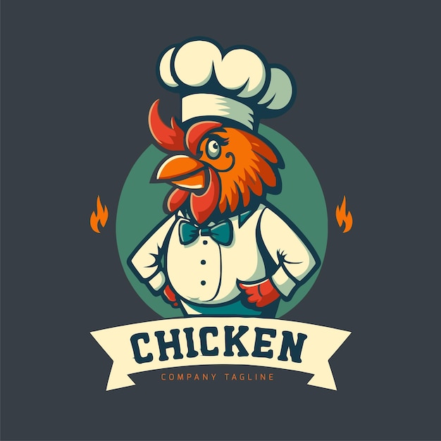 Fried chicken chef mascot logo for food restaurant concept