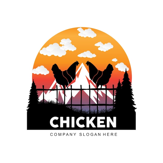 Fried chicken logo design farm animals made into food by the chef premium vector illustration