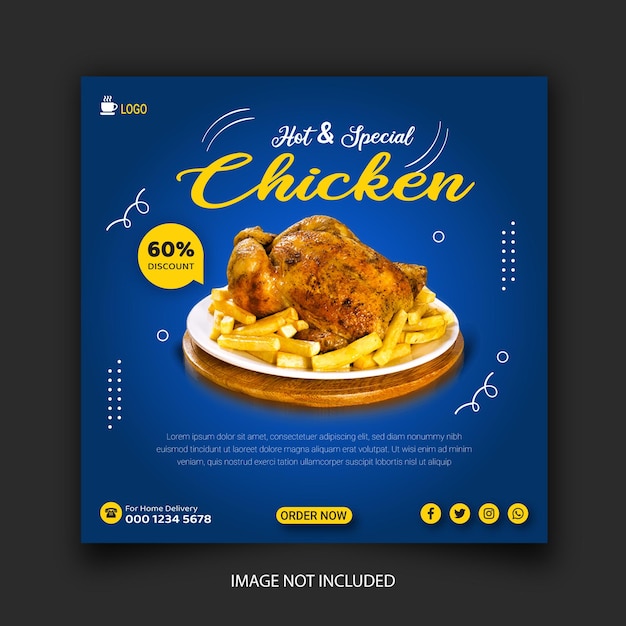 Fried chicken promotion and restaurant facebook or social media post template