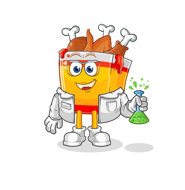 Fried chicken scientist character cartoon mascot vector