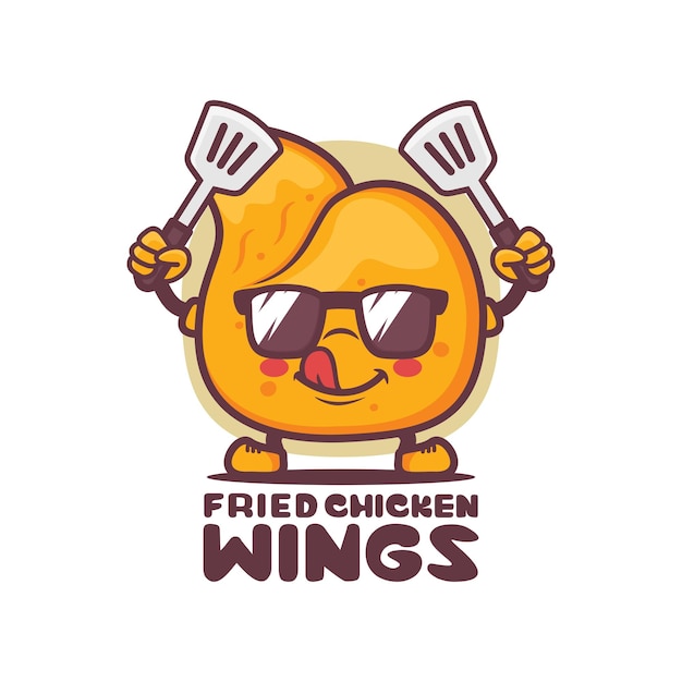 Vector fried chicken wings cartoon mascot food vector illustration