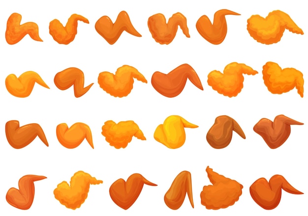 Fried chicken wings icons set cartoon vector Roast spicy