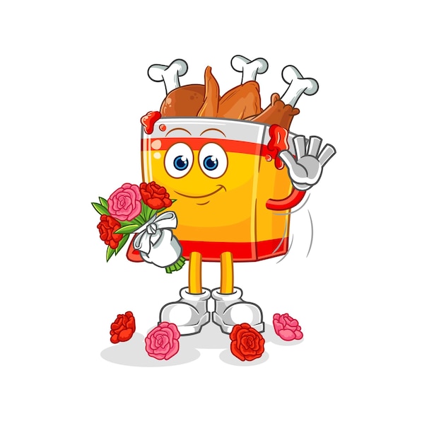 Fried chicken with bouquet mascot cartoon vector