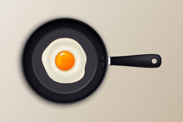  fried egg on a black pan. Realistic icon.