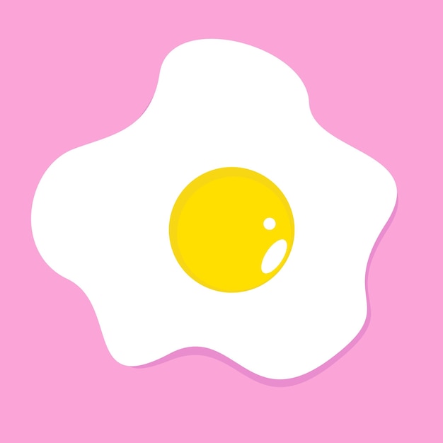 Fried egg in flat style on pink background cartoon egg breakfast icon