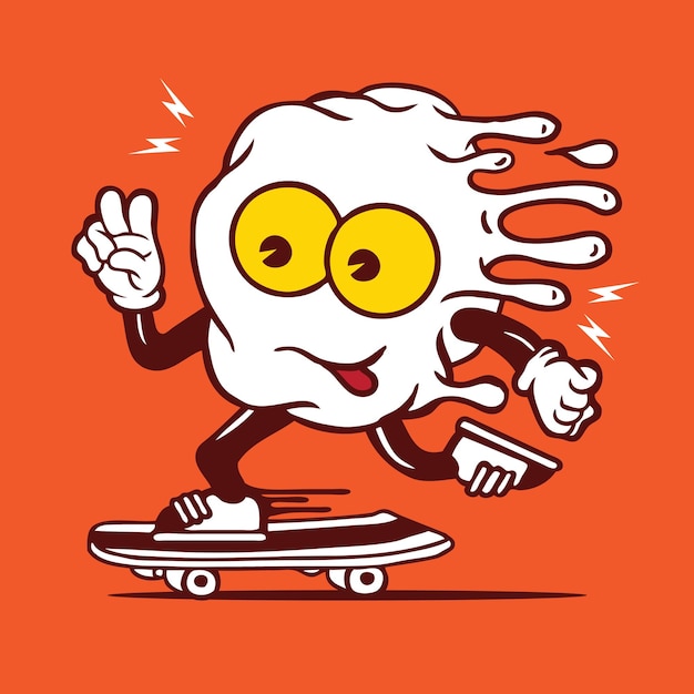 fried egg skateboarding character