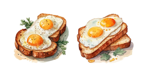 Fried egg toast clipart isolated vector illustration