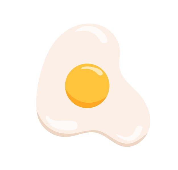 Fried egg with yellow yolk and shaped albumen. Food icon. Top view of cooked breakfast dish. Colored flat cartoon vector illustration isolated on white background