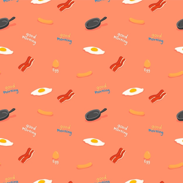 Fried Eggs and Bacon Breakfast seamless pattern Gift Wrap background wallpaper