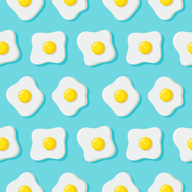 fried eggs seamless pattern on blue. 