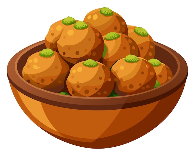 fried falafel in wooden bowl vector illustration on white background