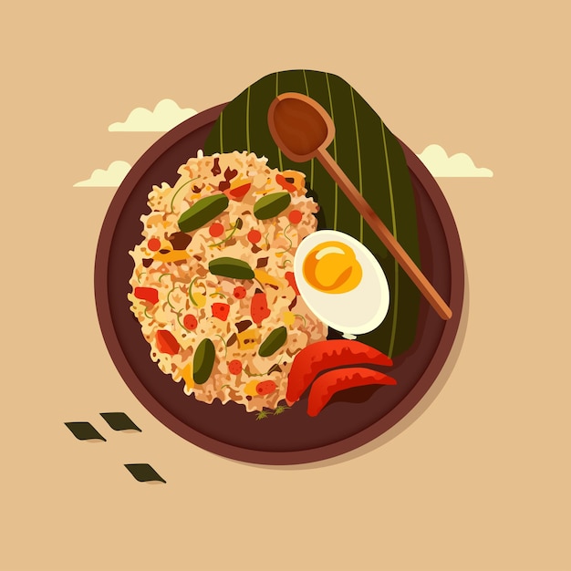 Vector fried rice indonesian food flat style vector illustration