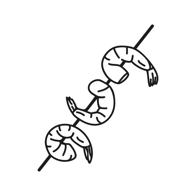 Fried shrimp skewer in hand drawn doodle style Asian food for restaurants menu