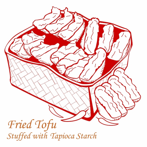 Fried Tofu Tahu Aci Stuffed with Tapioca Starch in Cartoon Illustration Vector