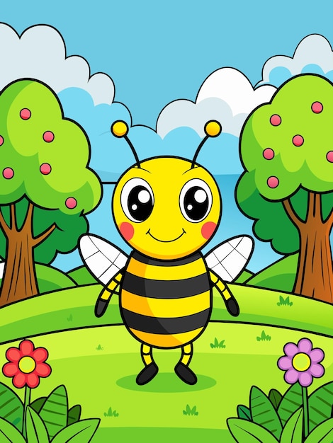 A Friendly Cartoon Bee in a Lush Meadow