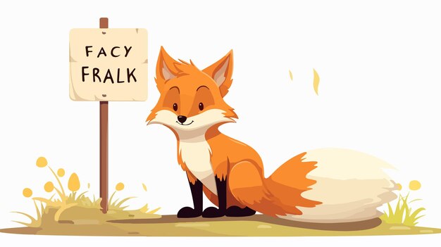 Vector friendly cartoon fox holding sign in flat color style