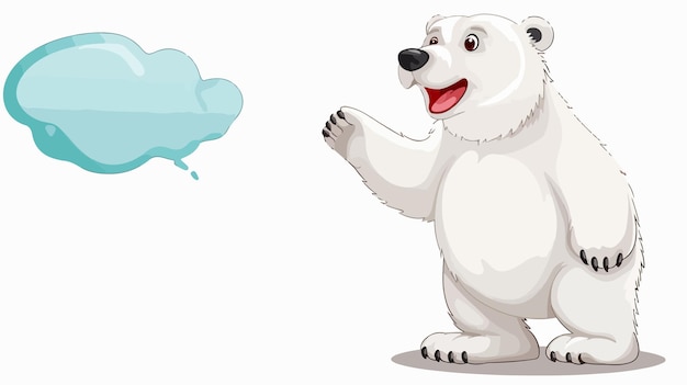 Vector friendly cartoon polar bear waving with speech bubble in cart