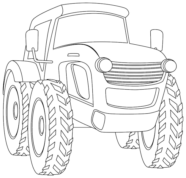 Friendly Cartoon Tractor Line Art